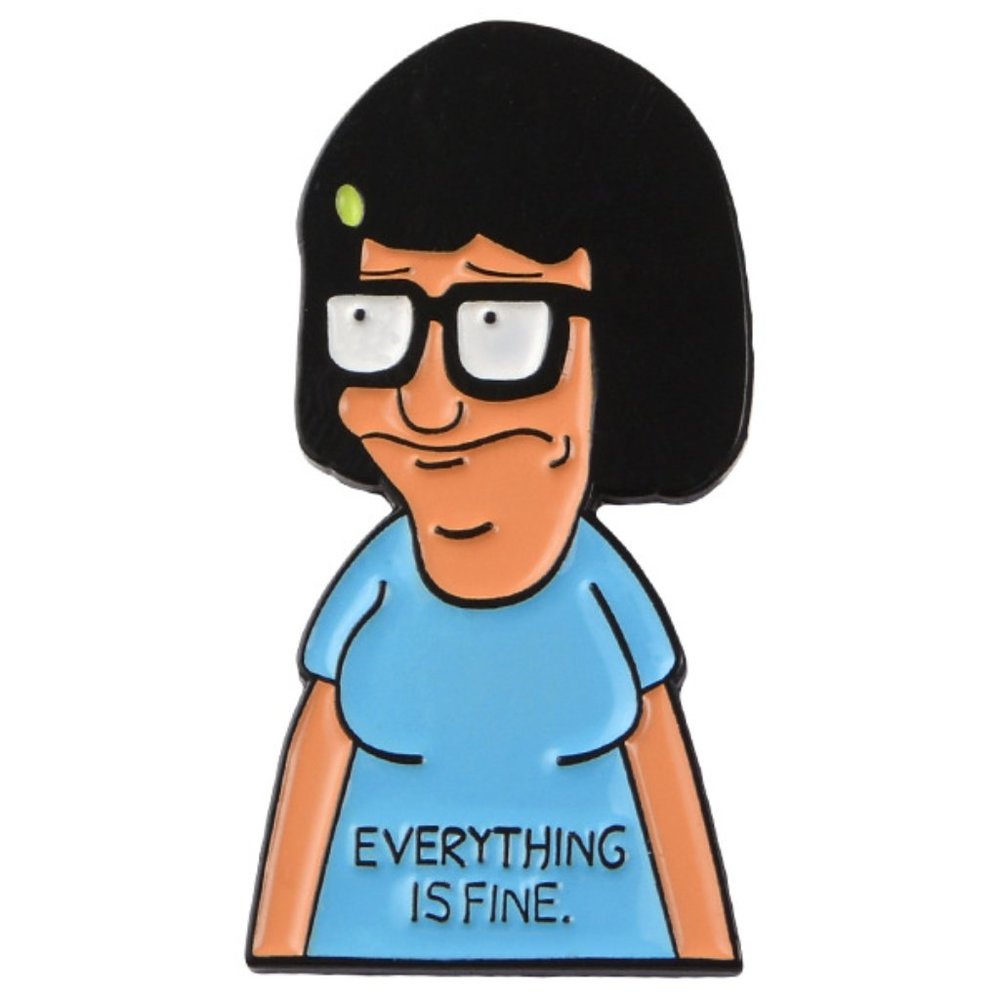 Metal and Enamel Bob's Burgers "Everything is Fine" Tina Belcher Lapel Pin (New)